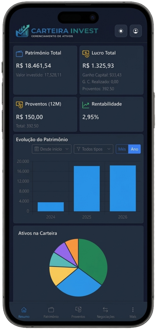Tela do app Carteira Invest